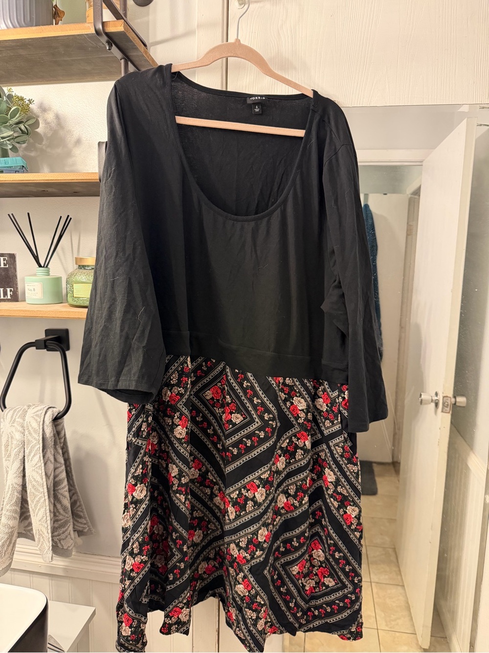 torrid Black Bodice Floral Print Long Sleeve Dress